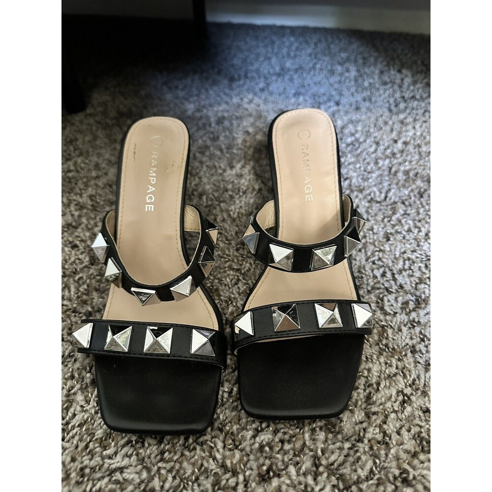 Women’s Rampage Black Studded Clear Block Heels Size 8 Concert Club Y2K